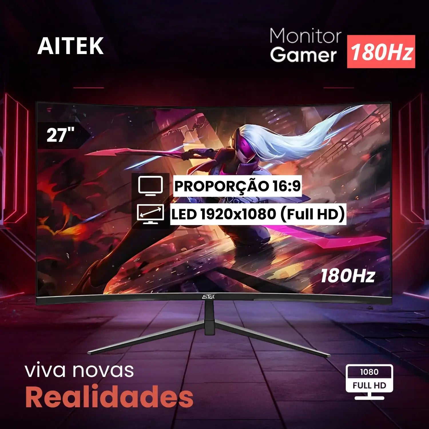 Aitek DELTA-M2712AC – Monitor Gamer Curvo 27'' 180Hz, 1ms