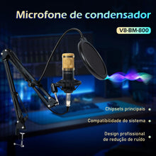 Carregar imagem no visualizador da galeria, Microfone Condensador, Kit Microfone Condensador com Placa de Som e Braço Articulado
