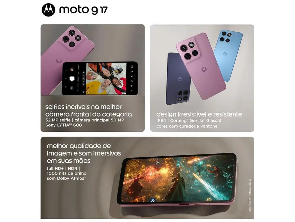 Motorola G17  256GB 12GB RAM Roxo 6.7" Cãmera Triple + 32MP Selfie